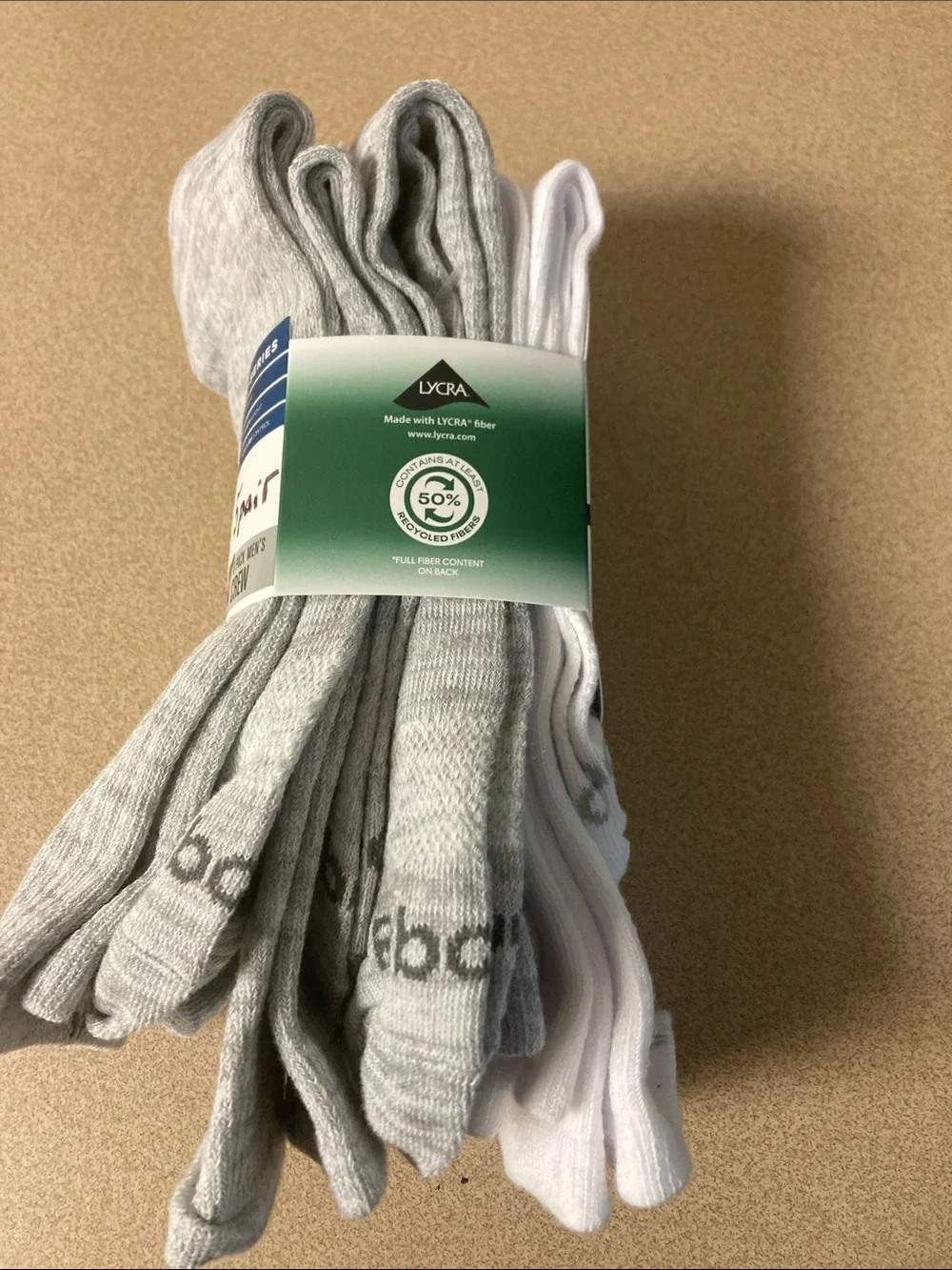Reebok Men’s Crew Athletic Socks in Light Gray and white (5 Pack)